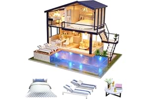 CUTEROOM DIY casa de muñecas de Madera Handcraft Miniatura Kit Modelo & Mobiliario Tiempo Apartamento con Piscina