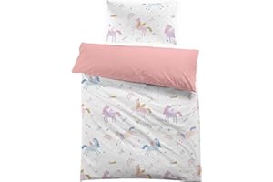 MUSOLEI Copripiumino singolo unicorno bambina Cartone Biancheria da letto Completo letto singolo bambina Set copripiumino singolo bambini 2 Pezzi Copripiumino 135x200 e 1 federa 50X80cm Poliestere