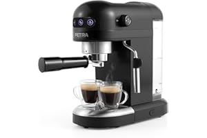 ‎PETRA Petra Kaffeemaschine Barista, Espressomaschine mit Milchaufschäumer 1,4L, Kleine Kaffeemaschine mit 15 Bar, Siebträger Kaffeeautomat für Espresso & Cappuccino, 1465W, Schwarz
