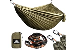 NATUREFUN Amaca da Campeggio da Viaggio Ultraleggera | capacità di Carico 300kg | (300x200 cm) Traspirante, Nylon da Paracadute | 2x Moschettoni Premium,2x Corde in Nylon Incluse | Interno Esterno