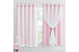 NICETOWN Blackout Curtains for Bedroom - Stars Cut Out Curtains for Kids Nursery Girls Living Room Thermal Curtains Drapery with Eyelet for Windows, 2 Panels, W66 x L54 Inch (168x137 cm), Pink