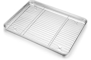 Joyfair - Bandeja para hornear con rejilla de enfriamiento, acero inoxidable, tamaño pequeño, bandeja para tartas y rejilla para tartas, rectangular, para hornear, asar y refrigerar, apta para