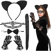 Katzenkostüm-Set Für Damen – Inkl. Spitzenmaske, Ohren, Halskette & Handschuhe