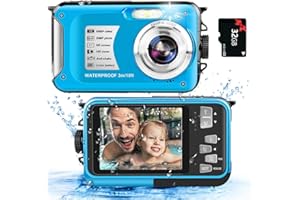 YISENCE Appareil Photo Etanche 10FT 1080P Full HD 30MP Appareil Photo Etanche à Zoom numérique Anti secousse 16X pour la plongée en apnée avec Carte de 32GB