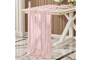 FOATCOX Käsetuch Tischläufer Rosa, 300 x 90 cm Boho Gaze Tischläufer Cheesecloth Läufer für Hochzeit, Geburtstagsfeiern, Babypartys, Weihnachten und Silvester von Tisch Dekoration
