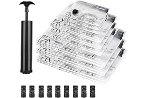 Sacchetti Sottovuoto con Pompa a Mano 9 Pezzi, GuKKK Sacchetti Sottovuoto Vestiti 3*Jumbo 100x70cm + 3*Grandi 80x60cm+3*Piccolo 60x40cm Sacchi Sottovuoto Riutilizzabili, per Coperte, Piumoni, Vestiti