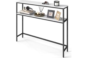 VASAGLE Console Table, 2-Tier Slim Sofa Table, 20 x 100 x 80 cm, Hallway Table with 2 Shelves, for Living Room, Entryway, Marble White and Ink Black LNT131W59V1