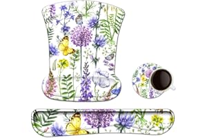 Keyboard Pad Wrist Rest Mouse Pad, ToLuLu Gel Ergonomic Mouse Pads for Computer Laptop Office, Mousepad Keyboard Wrist Support Memory Foam for Easy Typing & Pain Relief, Purple Floral Yellow Butterfly