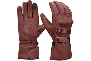 Harssidanzar Guantes de Moto Hombre, Cuero Genuino Masculino Pantalla táctil de Dedo Completo Forro Aislante de Calor Delgado Impermeable Guantes de Motocicleta KM048EU