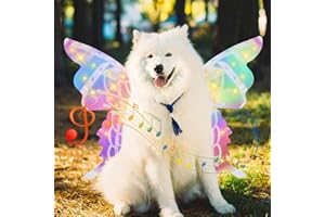 TXKRHWA Pet Glowing Wings, Pet Electric Fairy Wings Costume, Pet Butterfly Wings with LED Lights and Music Halloween Cosplay Party Dress Up Colorful Moving Butterfly Wings for Pet Dog
