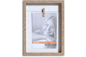VictoR Cornice portafoto Collage Clip in beige per 1 foto da 10 x 15 cm – Cornice in legno con clip extra per appendere foto