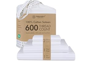 Threadmill Home Linen kolekcja pościeli 600 liczba wątków 100% ELS bawełna adamaszek zestaw prześcieradeł, luksusowa pościel, 4-częściowy zestaw, prześcieradła, gładki satynowy splot, królowa, biała