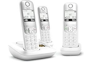 Gigaset A695A Trio - Téléphone Fixe sans Fil avec répondeur, 3 combinés avec Grand écran rétroéclairé pour Un Affichage Ultra lisible, Fonction Blocage d'appels - Blanc
