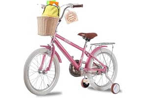 TRIOBLADE Girls Bike 16" 18" 20" 22" Kids Bike Pink Children Bicycle with Stabilizers Basket, Girls Children Bike Gift Ages 2-9 Years Old Adjustable Seat
