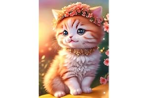 MXJSUA Fleur Chat Orange DIY Diamond Painting Kits，Diamond Painting Complet，Diamond Art Painting，Painting Diamant Pour La Décoration Murale De La Maison 30x40cm