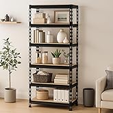 JD FRESH 6-Shelf Adjustable Boltless Metal Shelving Unit/60 x 24 x 12 Inch Metal Storage Rack with Wooden Planks/Standing She