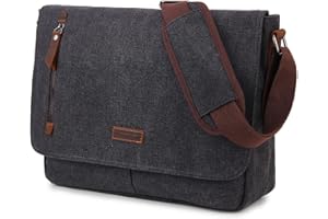 VX VONXURY Messenger Bag for Men, 14inch Laptop Bag Canvas/PU Leather Shoulder Crossbody Bag for School Work