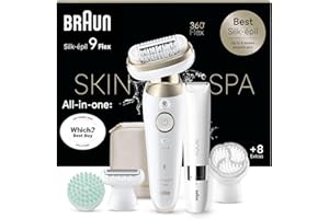 Braun Silk-épil 9 Flex SkinSpa - Set de depiladora todo en uno, depiladora para mujer, depiladora de larga duración, mini maquinilla de afeitar corporal 9-481 3D, color blanco y dorado