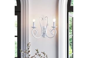 Ganeed Applique da parete per interni in metallo retrò Illuminazione tradizionale vintage Lampada da parete rustica per soggiorno Camera da letto Atrio tromba scale E14 Bianco 2 luci (2 confezioni)