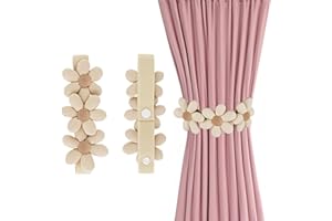 MBAIYO 2Pcs Flower Curtain Ties, Cute Curtain Tiebacks Flower Curtain Holders Curtain Tieback with Buttons for Bedroom Window Treatment Beige White Tie Backs for Curtains