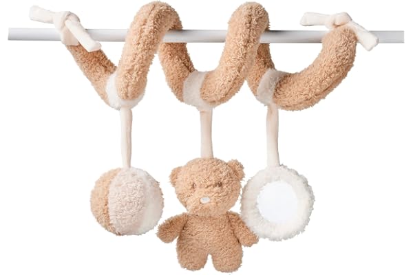 Nattou Spirale en Polyester, Ours, avec hochet, Miroir et Autres activités, env. 20 cm, Teddy, Blanc/Brun Clair