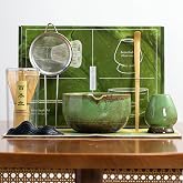 TOJUNE Matcha Kit 7 Pieces (Mottled Green), Bamboo Whisk Tea Matcha, Chasen | Matcha Bowl with Beak, Teaspoon, Spoon and Whis