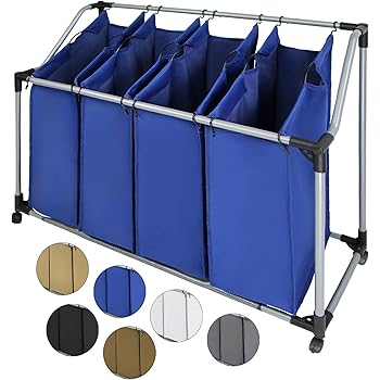 SONGMICS Wäschesortierer Wäschekorb Wäschewagen mit 4 × fächer beige