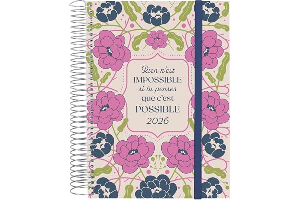 Finocam – Agenda Spirale 2026 1 Jour par page | Janvier – Décembre (12 mois) | Agenda annuel 2026 avec élastique | Couverture polypropylène Spirale Design Collection – Impossible – Français