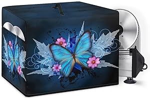 NETILGEN Deli Fleischschneider, Staubschutz, Lebensmittelschneidemaschine, Abdeckung für Aufschnitt, mit Seitentasche für Hobelzubehör, ideal für Küche, Heimdekoration, blaue Schmetterlingsblume