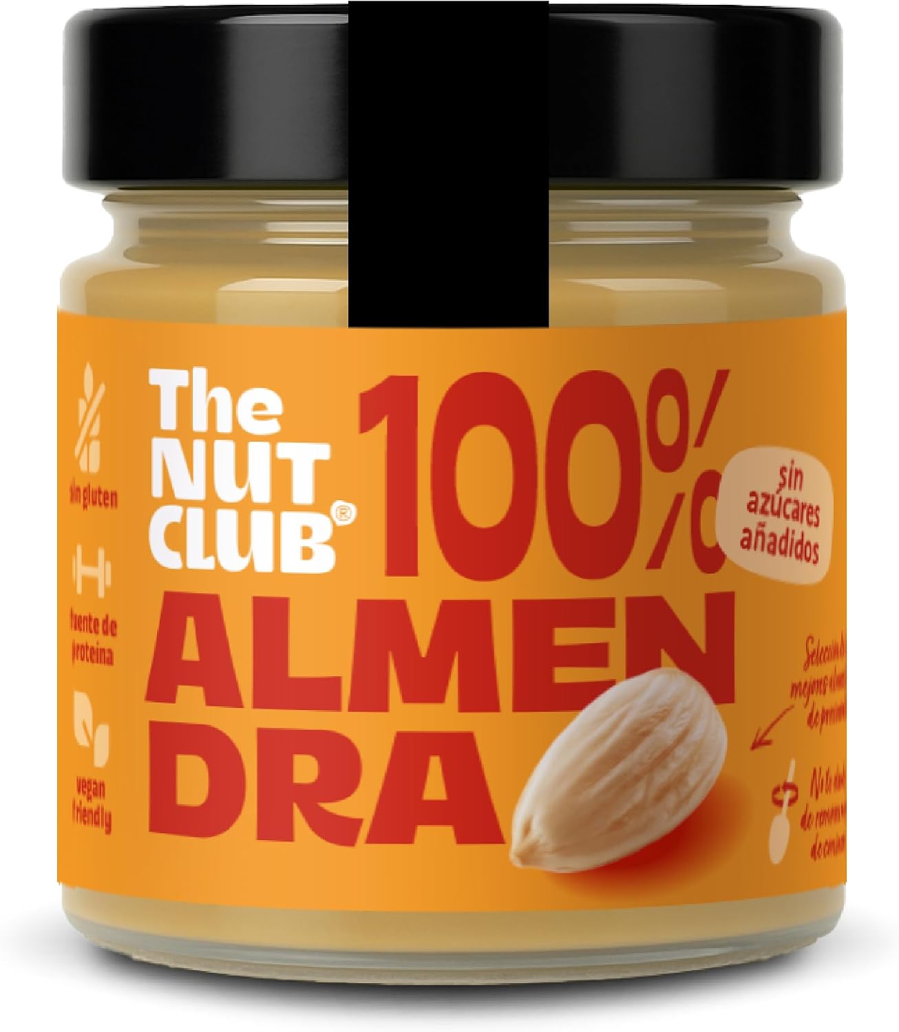 The Nut Club Crema de Almendra 180g 100% Natural, Vegana, Sin Azúcares Añadidos, Sin Gluten, Sabor Intenso y Textura Cremosa, Ideal para Untar, Desayunos, Recetas y Postres