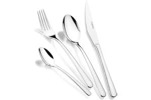 MONIX Pisa Set de cubiertos de 24 piezas con cuchillo chuletero, acero inoxidable 18/10, diseño contemporaneo, acabado pulido brillante, espesor 3 mm (6 comensales)