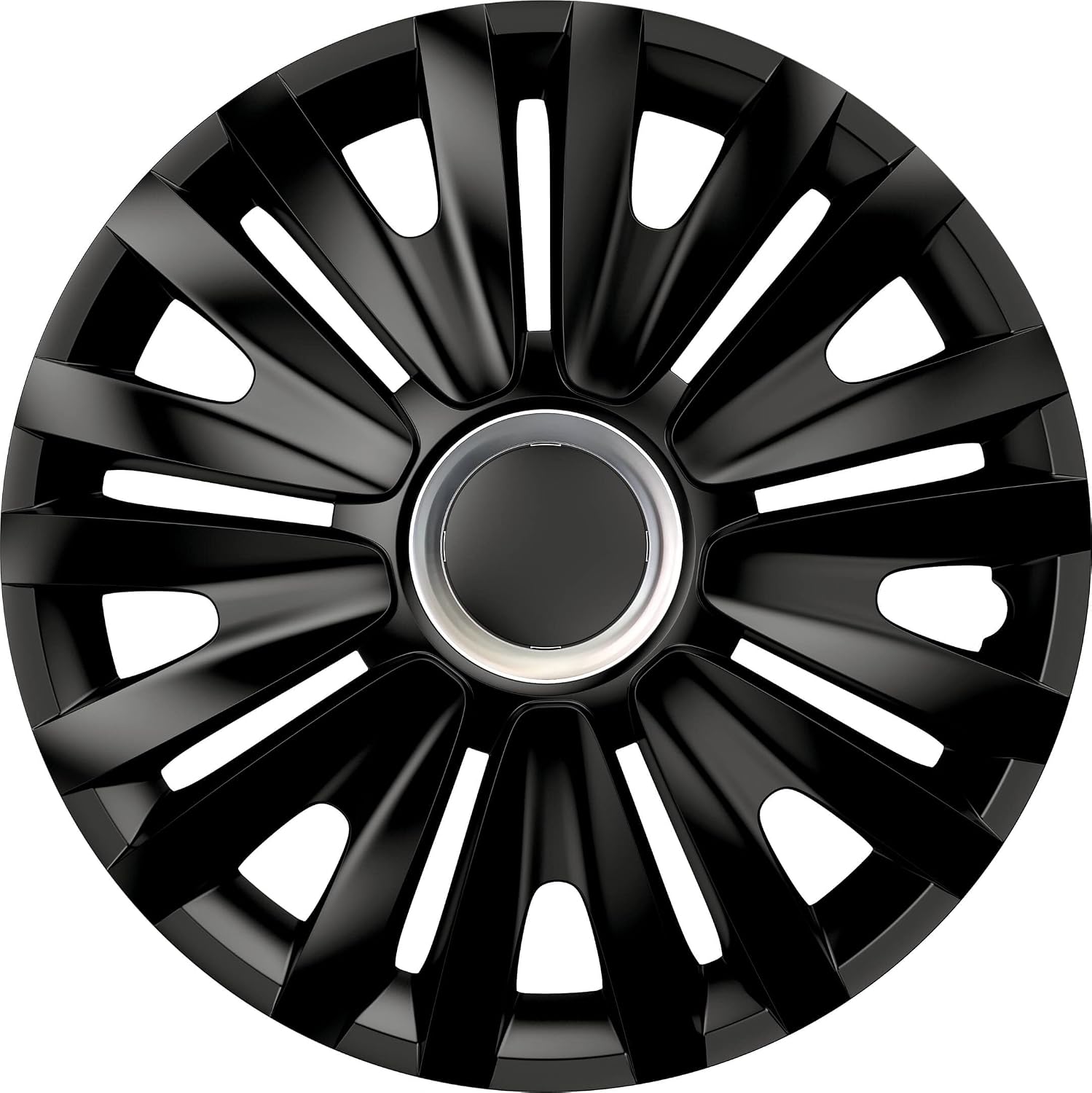 Juego de 4 Tapacubos de 14 Pulgadas Diseño Illinois RC Black, Acabado Negro y ABS Resistente a Fuertes Impactos, Duradero y Fiable con Anillo de sujeción Ajustable