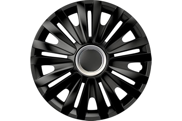 S SUMEX Juego de 4 Tapacubos de 15 Pulgadas Diseño Illinois RC Black, Acabado Negro y ABS Resistente a Fuertes Impactos, Duradero y Fiable con Anillo de sujeción Ajustable