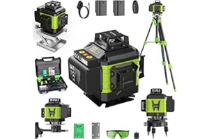 TDYON Niveau Laser Chantier Autonivelant 360° x 4, Lazer Niveaux 4D 16 Lignes Laser, Autonivellement et Mode Pulsé Extérieur, 2 x Batterie, Nivellement Automatique, Support Rotatif, Télécommande, Trépied