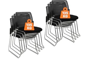 CLATINA Stacking Chairs Set of 8, Office Waiting Armless Reception Stackable Chair with Padded Seat Sled Base, Plastic Desk Chairs No Wheels for Conference Lobby Break Room Guest Rescption, Black