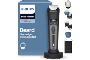 Recortadora de barba Philips Serie 7000 - Cuchillas autoafilables, 40 posiciones ajustables, sensor, sistema recogedor de vello, base de carga, 100% resistente al agua, funda blanda, BT7660/15