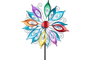 MUMTOP Girandole a vento da 100 cm, scultura cinetica multicolore, mulino a vento in metallo con paletto, per giardino, cortile, prato, decorazione esterna