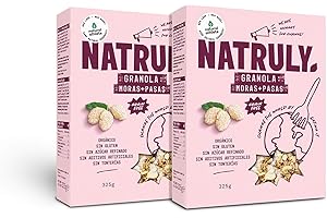 NATURAL ATHLETE NATRULY Granola BIO Sin Azúcar Refinado, Sin Gluten, Solo Frutos Secos y Semillas, Sin Cereales, Sabor Moras y Pasas -Pack 2x325g