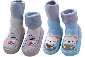 STOLPYZH Baby Girl Boy Anti Slip Soft Slippers Socks Newborn Warm First Walking Shoes, 1-2 Pairs