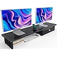 HUANUO Large Dual Monitor Stand with Drawer, Wood Monitor Stand Riser for 2 Monitors with Storage & Cable Management, Desktop Organizer for Computer, Laptop, Printer
