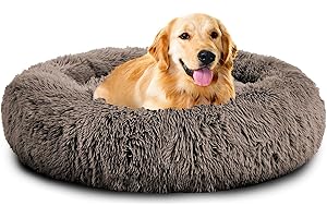 Mirkoo Dog Beds Calming Donut Pet Bed Washable Anti Anxiety Faux Fur Pet Bed, Round Fluffy Plush Dog Bed for Large Medium Small Dogs (L/XL/XXL/XXXL)