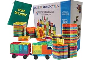 CONZ DELIGHT Kids Magnetic Building Blocks – 100 Pcs Expandable Magna Tiles Set for Boys, Girls – Educational & Playtime Toys for STEM Construction – Loved by Kids, Parents, Nurseries