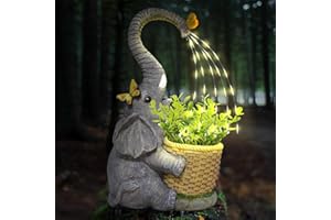 LIFEMET Elephant Solar Garden Ornaments Outdoor Statue with Plant Pot Lifelike Resin Lawn Decor Figurine for Yard Art Garden Decorations Gifts for Women