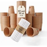 GASTROTOMI Disposable Coffee Cups 120 ml, 100 Paper Cups and 100 Lollipops | Disposable Espresso and Cut Cups - Wooden Popsic