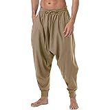AITFINEISM Men Harem Pants Comfortable Elastic Waist Pants Fashion Solid Color Casual Yoga Hippies Pants