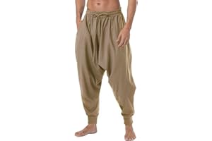 AITFINEISM Men Harem Pants Comfortable Elastic Waist Pants Fashion Solid Color Casual Yoga Hippies Pants