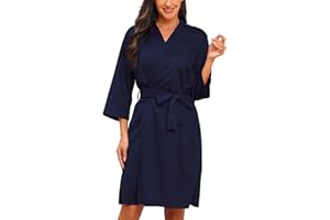 Lovasy Waffle Dressing Gown for Women Soft Lightweight Spa & Bath Robes Knee Length Loungewear S-XXL
