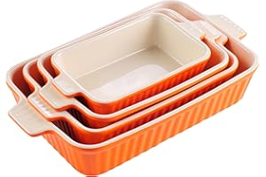 MALACASA Bakeware Set of 4, Porcelain Baking Pans Set for Oven, Casserole Dish, Ceramic Rectangular Baking Dish Lasagna Pans for Cooking Cake Kitchen, Orange(9.4"/11.1"/12.2"/14.7"), Series Bake.Bake