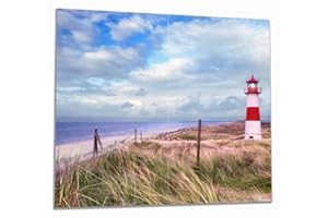 Wallario Herdabdeckplatte/Spritzschutz aus Glas, 2-teilig, 60x52cm mit 8mm hohen Füßen, für Ceran- und Induktionsherde, Leuchtturm am Strand von Sylt