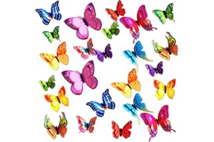 CAVSPKART 24PCS 3D Butterfly Wall Sticker,Double Layer Butterflies Decals for Walls,3D Butterfly Decorations for Home,Bedroom Accessories,Wedding,Party & Flower Decoration (Rainbow)